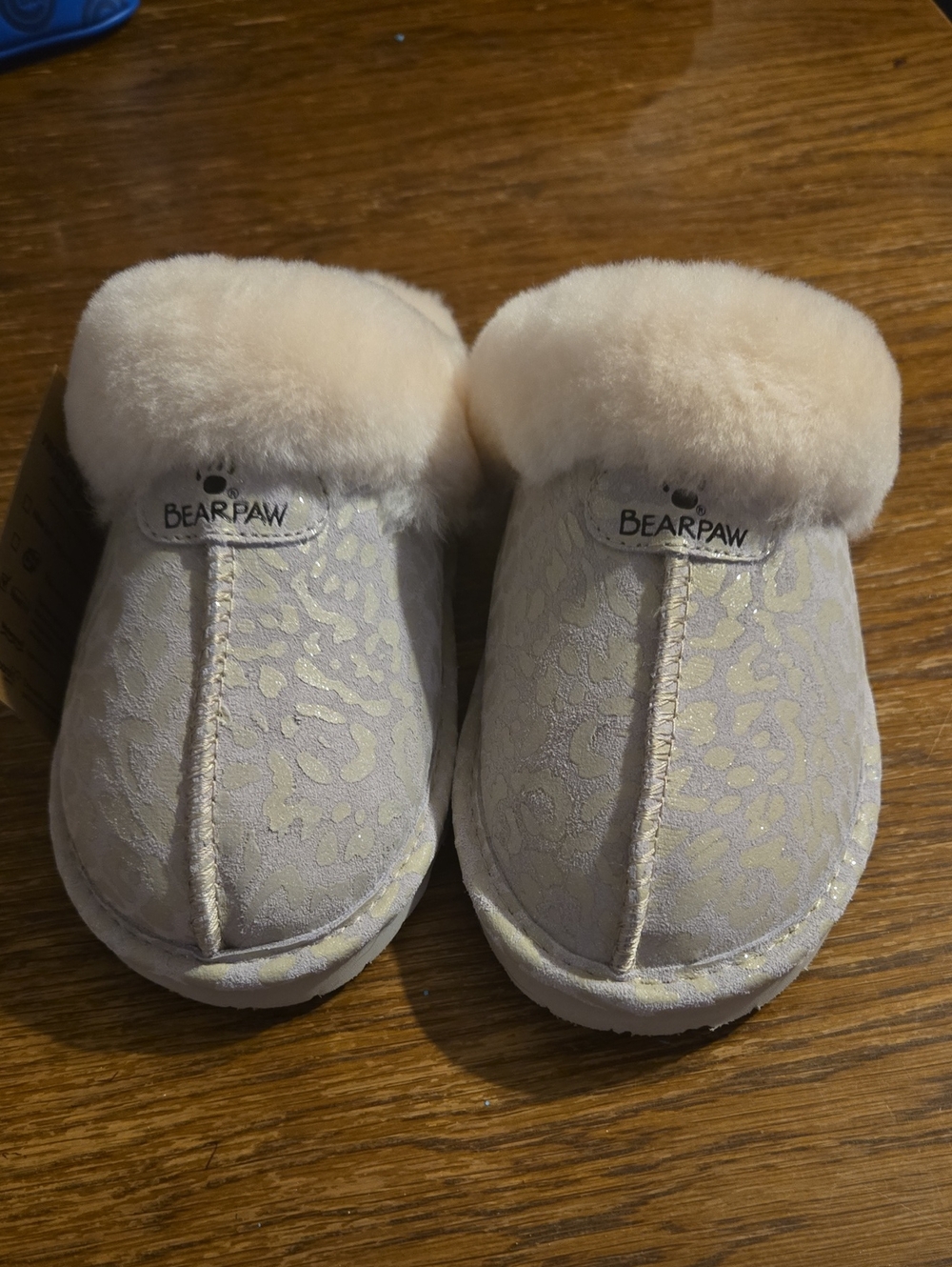 BearPaw Cream Leopard-Print Shearling Clogs